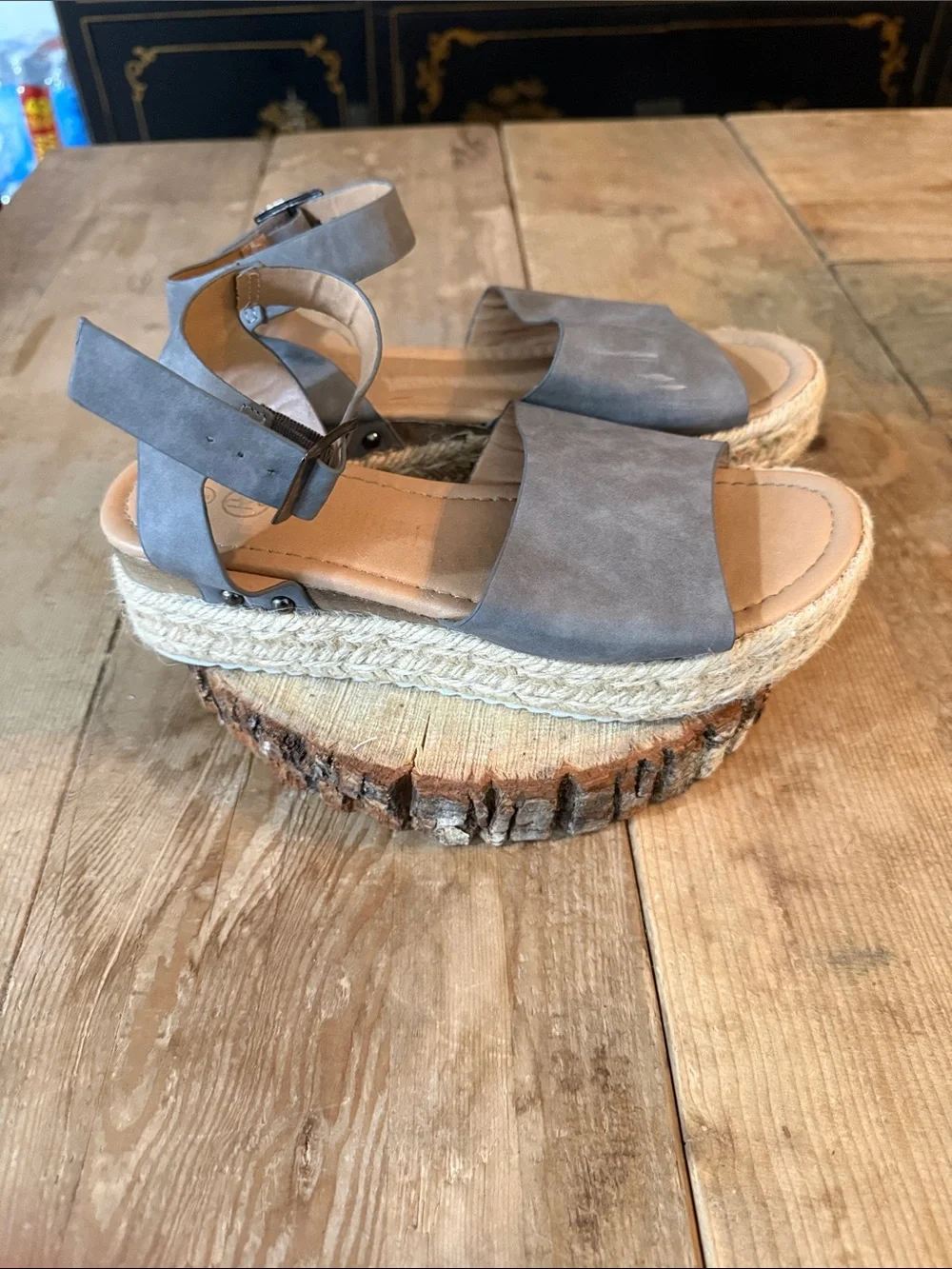 PennyLu Gray Espadrille Platform Sandals with Ankle Strap